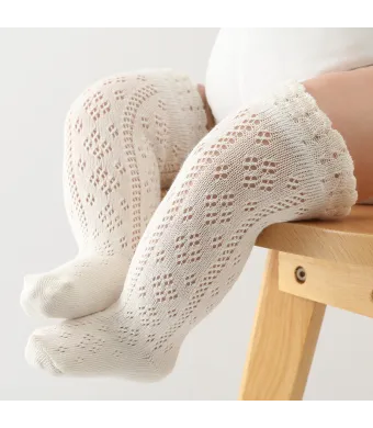 Sosete lungi pentru fetite, Carla - White, marime L(24-36 luni), bumbac + elastan