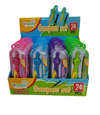 Set Compas cu Creion și Penar Vneeds – 24 Bucăți, 4 Culori Asortate, Engros