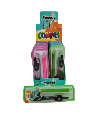 Set Compas cu Creion și Penar Vneeds – 12 Bucăți, 4 Culori Asortate, Engros