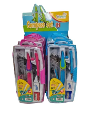 Set Geometrie Școlar Vneeds – 12 Bucăți, 2 Culori (Roz & Bleu) – Vânzare en-gros