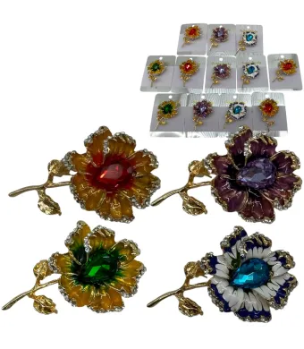Broșe elegante en-gros, în formă de floare, 35x55 mm – set de 12 bucăți