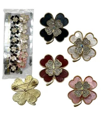Broșe elegante en-gros, în formă de trifoi  , 35x45 mm – set de 12 bucăți