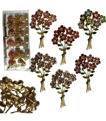 Broșe elegante en-gros, în formă de floare, 42x60 mm – set de 12 bucăți