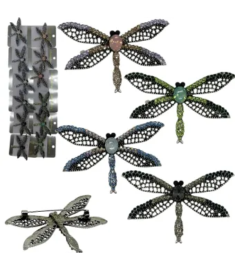 Broșe elegante en-gros, în formă de libelulă, 70x38 mm – set de 12 bucăți