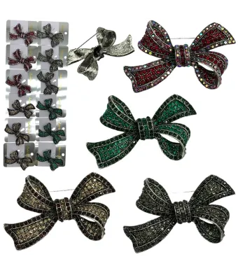 Broșe elegante en-gros, în formă de fundiță, 66x45 mm – set de 12 bucăți