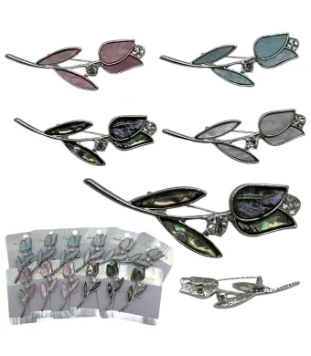 Broșe elegante en-gros, în formă de lalea, 62x20 mm – set de 12 bucăți