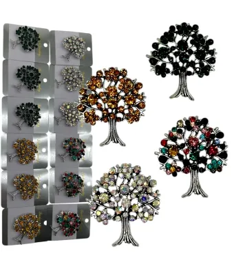 Broșe elegante en-gros, în formă de copac, 42x45 mm – set de 12 bucăți