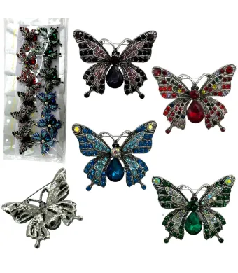 Broșe elegante en-gros, în formă de fluture, 50x40 mm – set de 12 bucăți