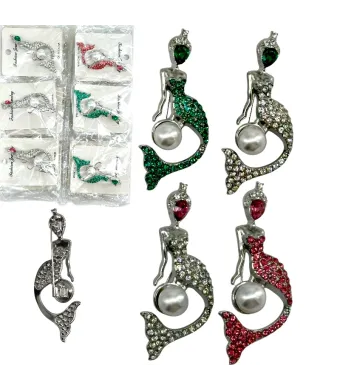 Broșe elegante en-gros, în formă de sirenă, 30x70 mm – set de 12 bucăți