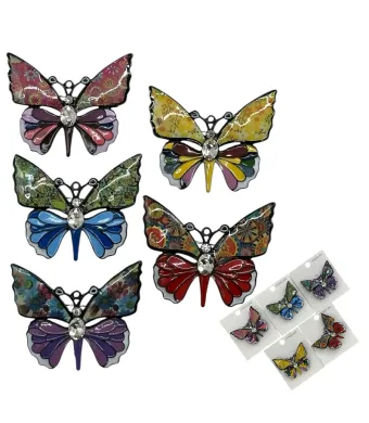 Broșe colorate de lux en-gros, în formă de fluture, 50x42 mm – set de 12 bucăți
