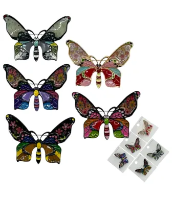 Broșe colorate de lux en-gros, în formă de fluture, 50x35 mm – set de 12 bucăți