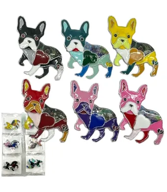 Broșe colorate de lux en-gros, în formă de câine , 45x48 mm – set de 12 bucăți