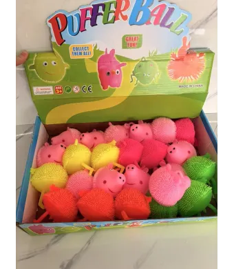 Jucărie Antistres „Puffer Ball Pig” En-gros – Moale, Sclipitoare și Distractivă – Set 24 Bucăți