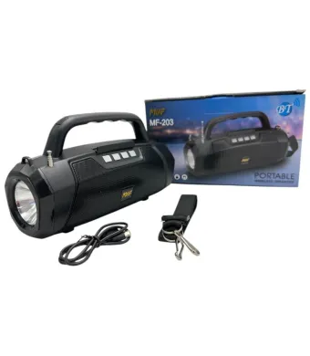 Boxa portabila Bluetooth MF-203 LED, 2x5W, baterie 1200mAh, radio FM, TF, AUX, USB, negru, difuzoare 52mm, En-gros