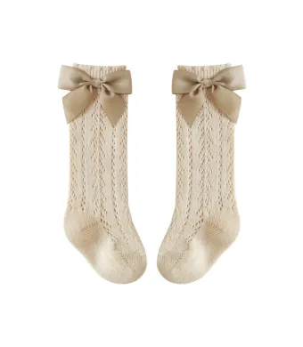 Sosete lungi pentru fetite, Lara - Beige, marime M(1-3 ani), bumbac + elastan