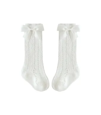 Sosete lungi pentru fetite, Lara - White, marime M(1-3 ani), bumbac + elastan