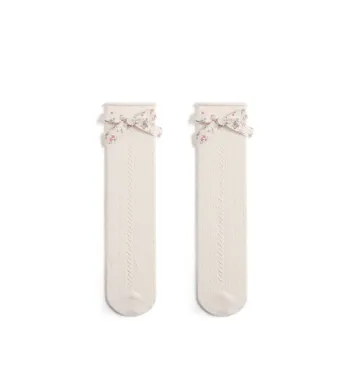 Sosete lungi pentru fetite, Maria - Cream, bumbac + lycra