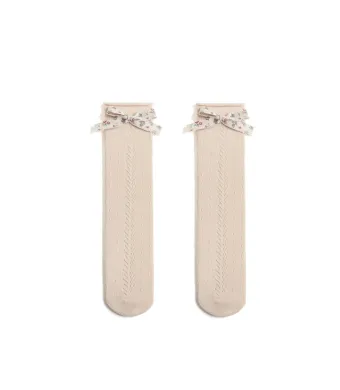Sosete lungi pentru fetite, Maria - Beige, bumbac + lycra