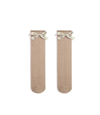 Sosete lungi pentru fetite, Maria - Brown, bumbac + lycra