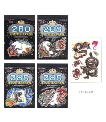 Set 6 Foi Tatuaje Temporare – 280 Modele Dragon & Tribal – 10x5 cm,En-gros