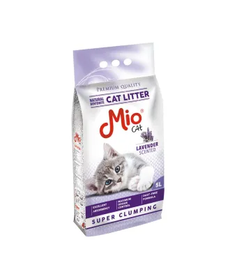 Sac nisip de pisici Mio Cat Parfum Lavanda, 5 L,  En-gros Bentonita Premium pentru Pisici, cu granulatie mare Standard 2-4 mm, care face bulgari mari
