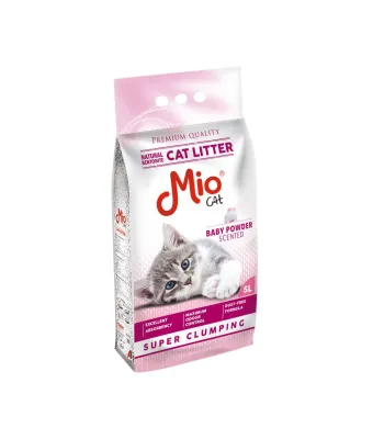 Sac nisip pentru pisici Mio Cat Parfum Pudra de Bebelus, 5 L,  En-gros Bentonita Premium pentru Pisici, cu granulatie mare Standard 2-4 mm, care face bulgari mari