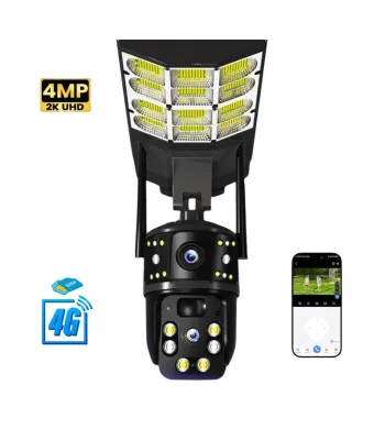 Camera de supraveghere duala CLAUSTEEL 2in1, cartela SIM 4G, PTZ, Urmarire automata, panou solar 16 W, acumulator, 16000 mAh, lampa pentru iluminare stradala 180 W cu 18 LED-uri, Night Vision, slot microSD, Negru Angro engros