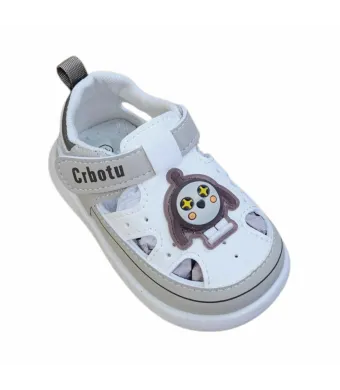 Sandale copii-primii pasi, Talpa de cauciuc, Piele ecologica, Accesorii cu lumini, Engross, Marimi 18-23, 8buc/set, Alb-maro