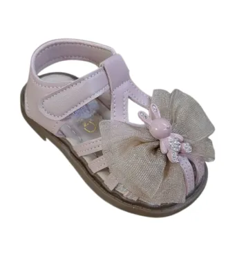 Sandale elegante pentru Fetite, Piele ecologica, Talpa cauciuc, Accesorii, Engross, Marimi 15-19, 6buc/serie, Model Iepuras, Crem inchis