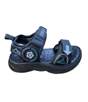 Sandale pentru Baieti, inchidere cu Arici, Talpa usoara de Spuma, Engross, 6/set, marimi 32-37, Model simplu, Negru