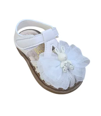 Sandale elegante pentru Fetite, Piele ecologica, Talpa cauciuc, Engross, Marimi 20-25, 6buc/serie, Model Iepuras, Alb