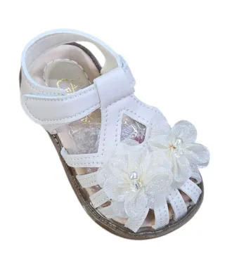 Sandale elegante pentru Fetite, Piele ecologica, Talpa cauciuc, Accesorii, Engross, Marimi 15-19, 6buc/serie, Model flori, Alb
