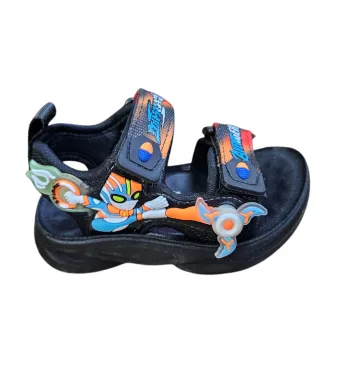 Sandale pentru Copii- Baieti, inchidere cu Arici, Talpa usoara de Spuma, Engross, 6/set, marimi 26-31, Model spinner, Negru-portocaliu