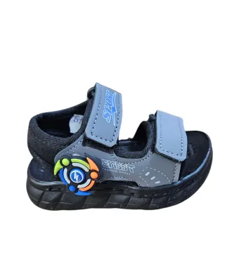 Sandale pentru Baieti, din textil si spuma Eva, inchidere cu Arici, Talpa cusuta, Engross, 6/set, marimi 20-25 , Model Spinner, Gri
