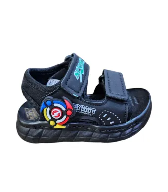 Sandale pentru Baieti, din textil si spuma Eva, inchidere cu Arici, Talpa cusuta, Engross, 6/set, marimi 20-25 , Model Spinner, Negru