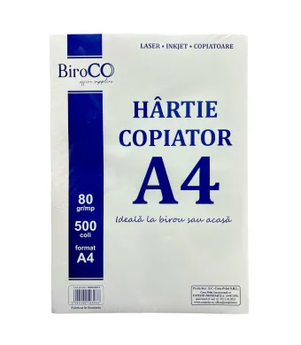 Hartie copiator biroco A4, 80 g/mp, 500 coli/top