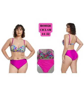 Costum de baie pentru Dama, Engross, marimi 44-52, 5buc/serie, Slip Normal, Sutien cu burete , Bretele reglabile, Roz