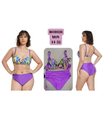 Costum de baie pentru Dama, Engross, marimi 44-52, 5buc/serie, Slip Normal, Sutien cu burete , Bretele reglabile, MOV