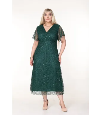 Rochie lunga de ocazie, Engros, din dantela accesorizata cu paiete
