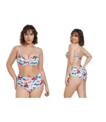 Costum de baie 2 piese, Slip normal cu talie inalta, Sutien cu bretele detasabile si push-up, Engross, Marimi 42-50, 5bc/serie, Alb-grena