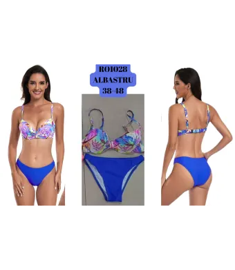 Costum de baie pentru Dama, Engross, Marimi 38-48, 6buc/serie, Slip Normal, Sutien cu burete, Albastru