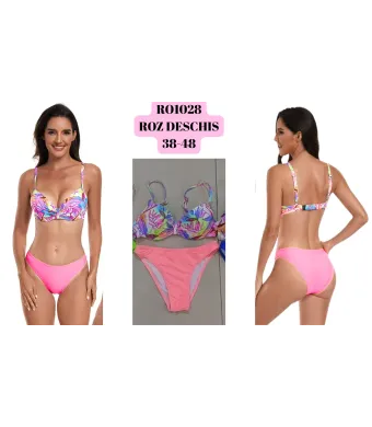 Costum de baie pentru Dama, Engross, Marimi 38-48, 6buc/serie, Slip Normal, Sutien cu burete, Roz-pal
