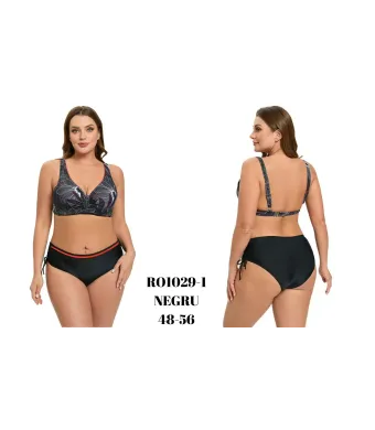 Costum de baie pentru Dama MARIMI MARI 48-56, Engross,, 5buc/serie, Slip normal, Sutien Plin cu bretele reglabile, Negru