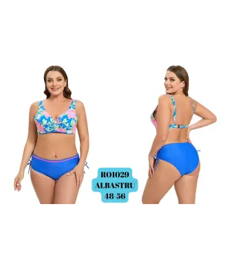 Costum de baie pentru Dama MARIMI MARI 48-56, Engross,, 5buc/serie, Slip normal, Sutien Plin cu bretele reglabile, Albastru