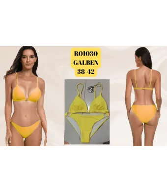 Costum de baie pentru Dama, Slip Normal, Sutien cu burete, Engross, Marimi 38-42, 5buc/serie, Model simplu, Galben