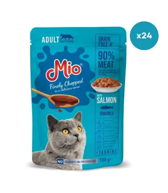Plic pisica Mio Cat cu Somon, 100 g, Mancare Umedă En-gros Premium pentru Pisici Adulte (Cutie 24 Plicuri)