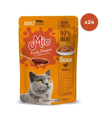 Plic pisica Mio Cat cu Carne de Pui, 100 g, Mancare Umedă En-gros Premium pentru Pisici Adulte (Cutie 24 Plicuri)
