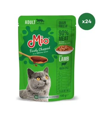 Plic pisica Mio Cat cu carne de Miel, 100 g, Mancare Umedă En-gros Premium pentru Pisici Adulte (Cutie 24 Plicuri)