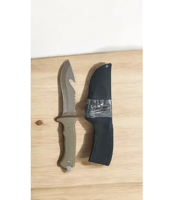 Cuțit Tactic 26 cm cu Lamă Tip Vânătoare, Decupaj Hook și Mâner Ergonomic Verde,En-gros