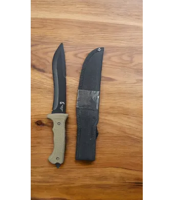 Cuțit Tactic 31 cm cu Lamă Neagră Curbată și Mâner Verde Antialunecare,En-gros